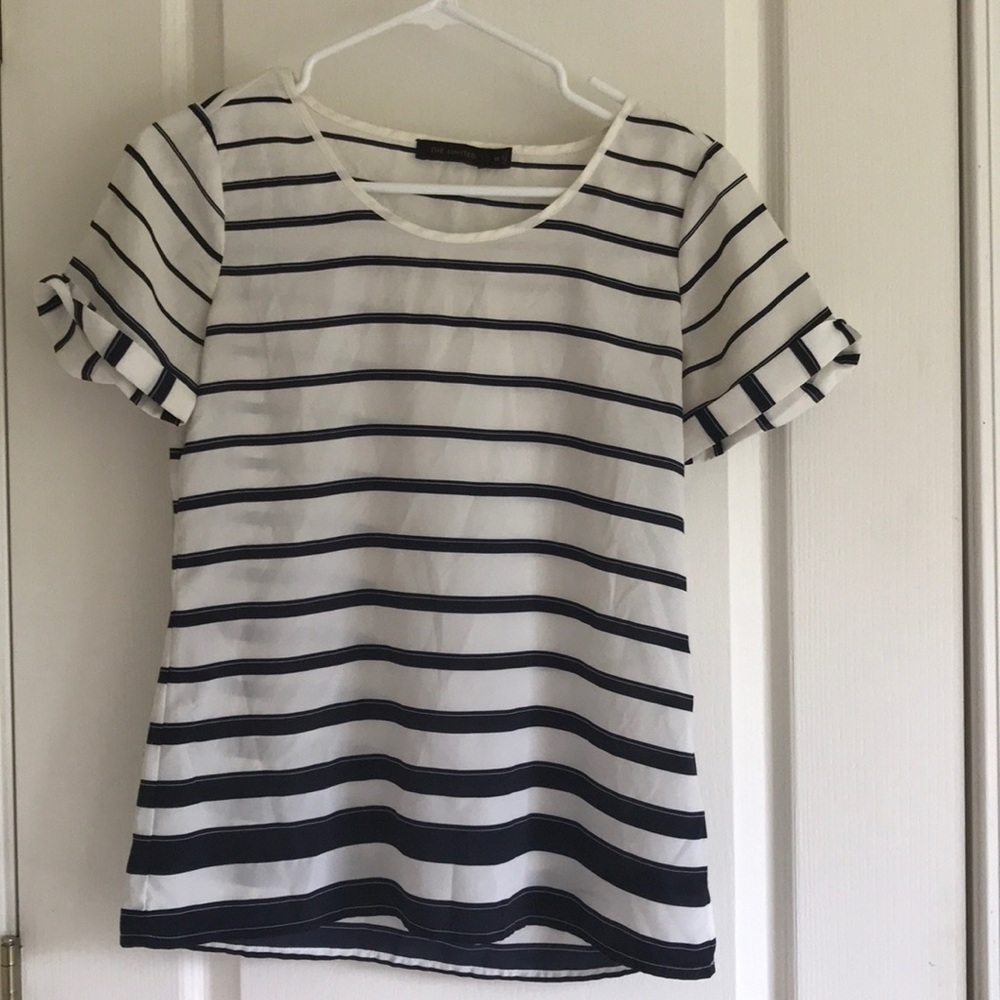 Navy blue and white striped shirt